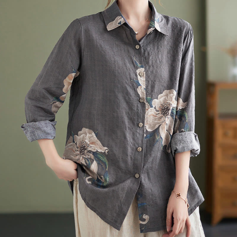Literary Artistic Flower Print Cotton Clothing