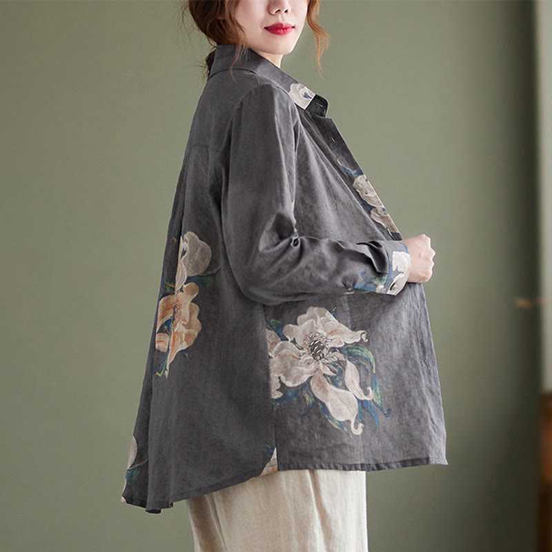 Literary Artistic Flower Print Cotton Clothing