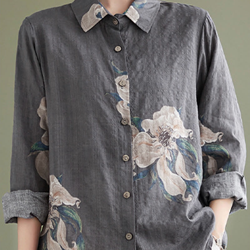 Literary Artistic Flower Print Cotton Clothing
