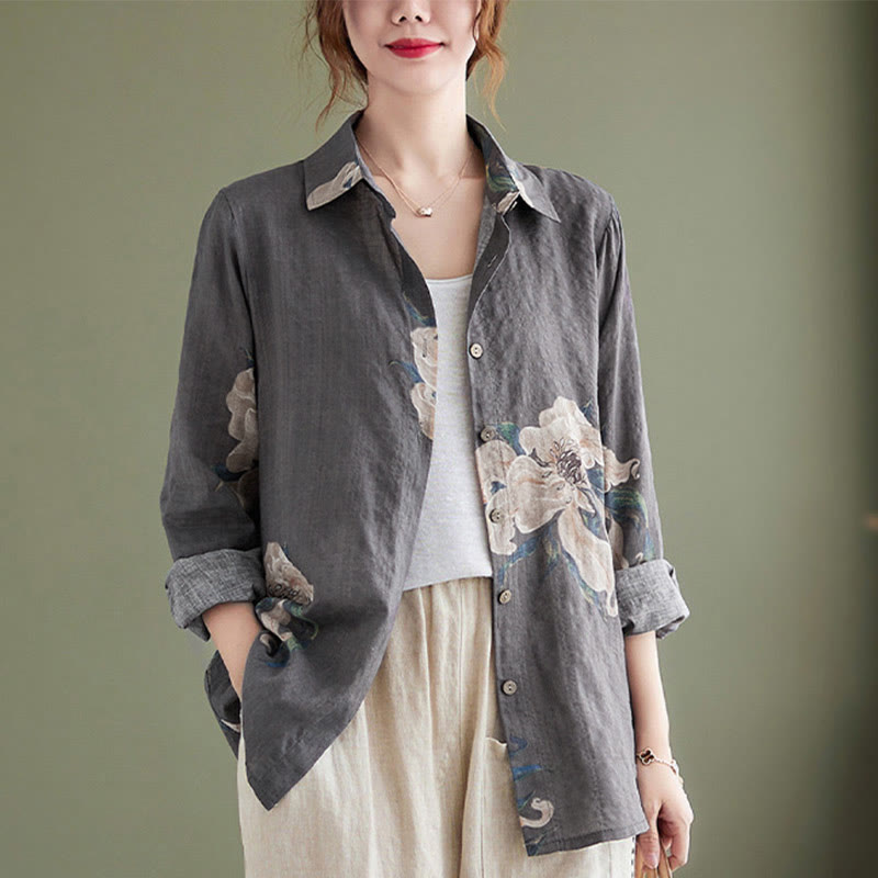 Literary Artistic Flower Print Cotton Clothing