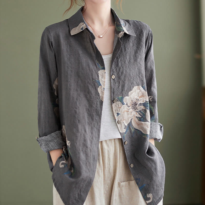 Literary Artistic Flower Print Cotton Clothing