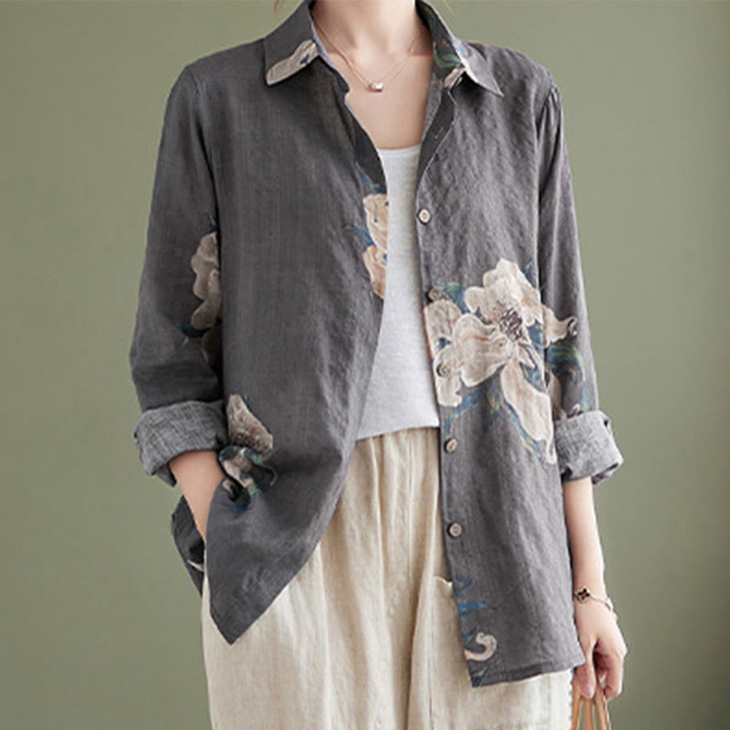 Literary Artistic Flower Print Cotton Clothing