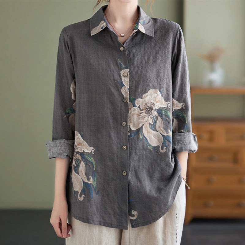 Literary Artistic Flower Print Cotton Clothing