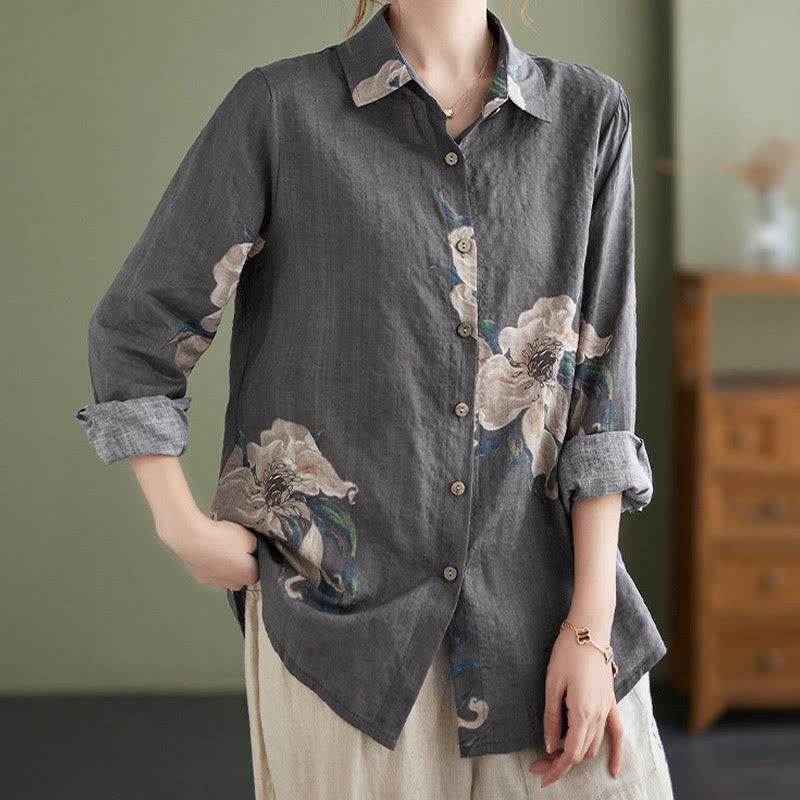 Literary Artistic Flower Print Cotton Clothing