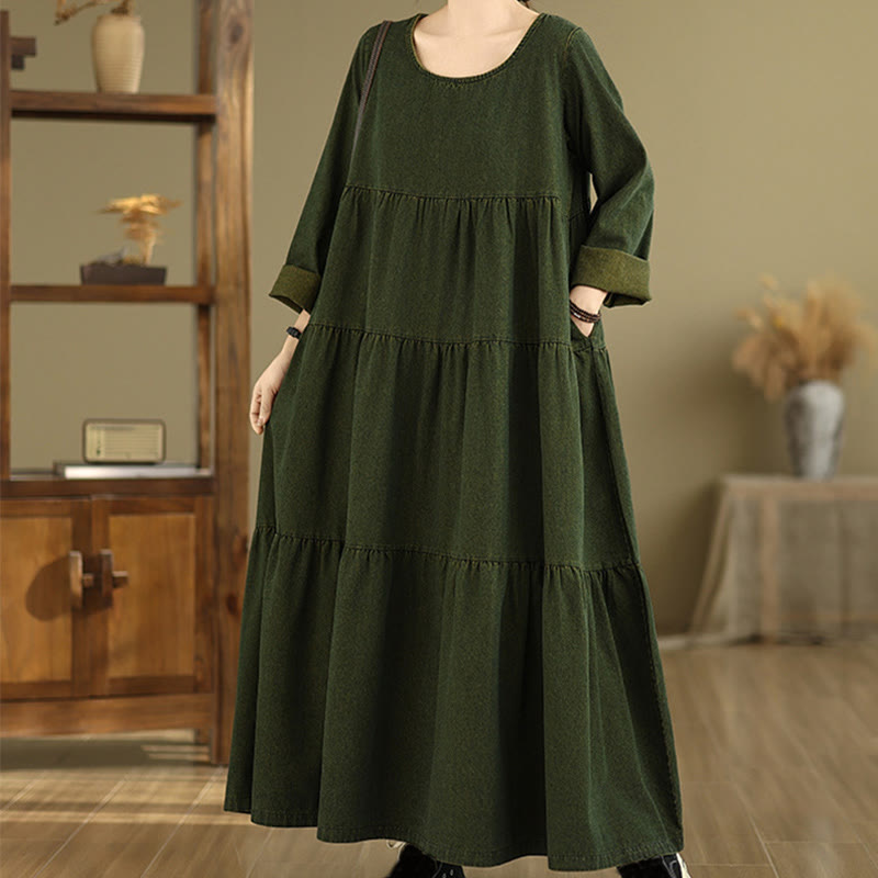 Tactile Cotton Patchwork Long-Sleeve Meditation Maxi Dress