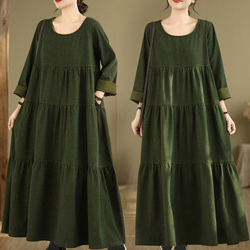 Tactile Cotton Patchwork Long-Sleeve Meditation Maxi Dress