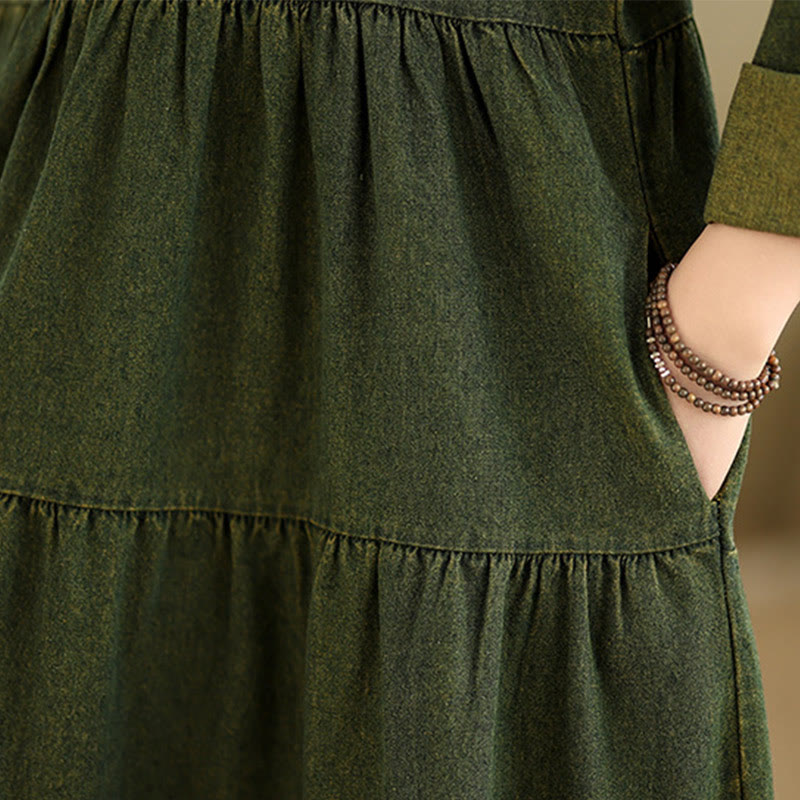 Tactile Cotton Patchwork Long-Sleeve Meditation Maxi Dress