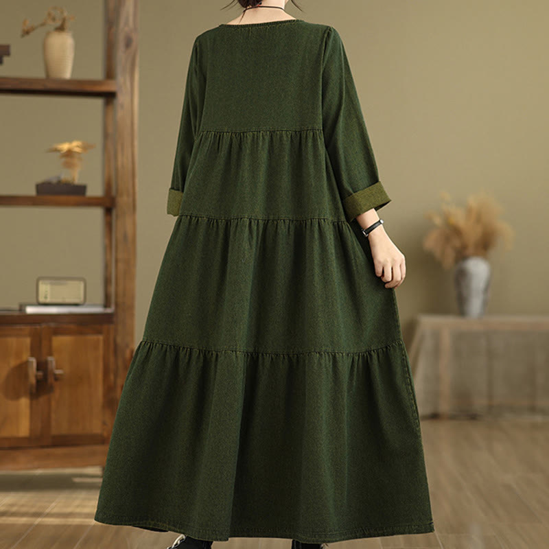 Tactile Cotton Patchwork Long-Sleeve Meditation Maxi Dress