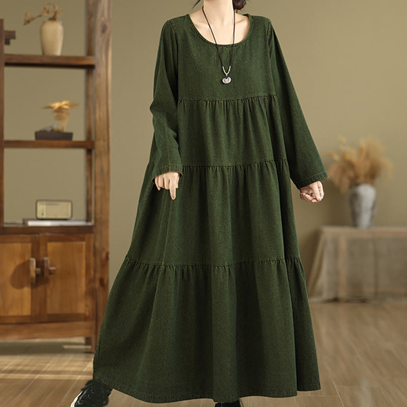 Tactile Cotton Patchwork Long-Sleeve Meditation Maxi Dress