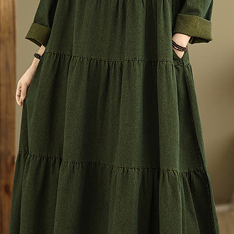 Tactile Cotton Patchwork Long-Sleeve Meditation Maxi Dress