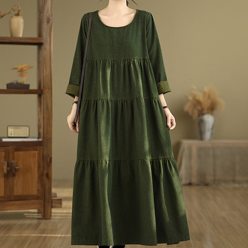 Tactile Cotton Patchwork Long-Sleeve Meditation Maxi Dress