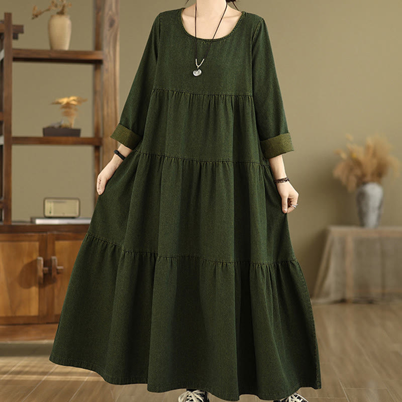 Tactile Cotton Patchwork Long-Sleeve Meditation Maxi Dress