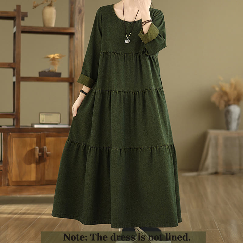 Tactile Cotton Patchwork Long-Sleeve Meditation Maxi Dress