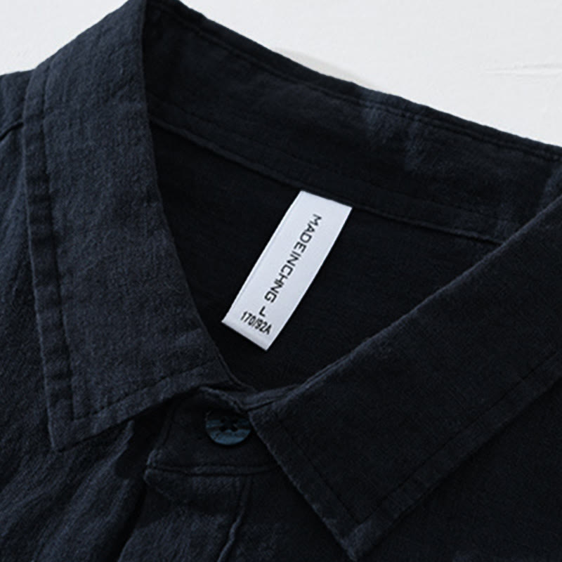 Solid Color Loose Long Sleeve Half Button Shirt Linen Men Clothing