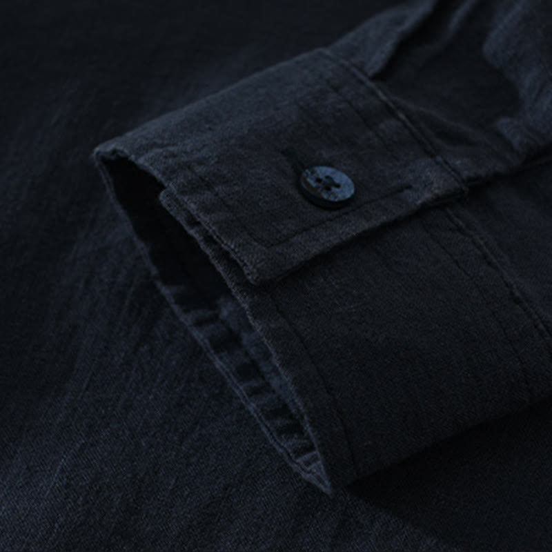 Solid Color Loose Long Sleeve Half Button Shirt Linen Men Clothing