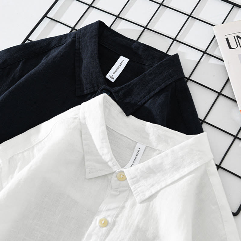 Solid Color Loose Long Sleeve Half Button Shirt Linen Men Clothing