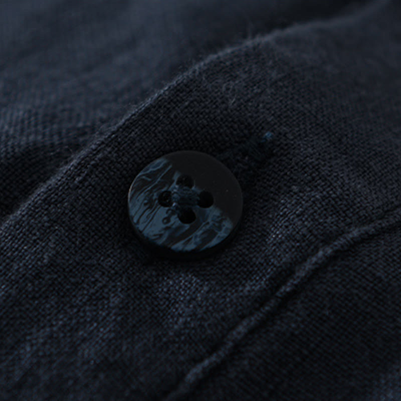 Solid Color Loose Long Sleeve Half Button Shirt Linen Men Clothing
