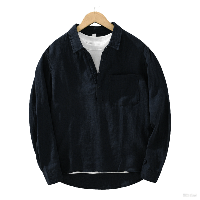 Solid Color Loose Long Sleeve Half Button Shirt Linen Men Clothing