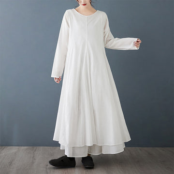 Tactile Cotton Double-Layer Mindful Long-Sleeve Midi Dress