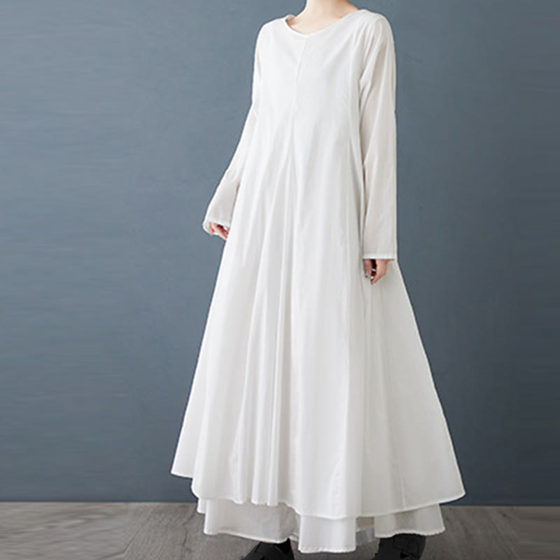 Tactile Cotton Double-Layer Mindful Long-Sleeve Midi Dress