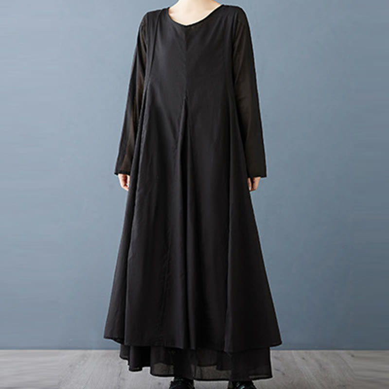 Tactile Cotton Double-Layer Mindful Long-Sleeve Midi Dress