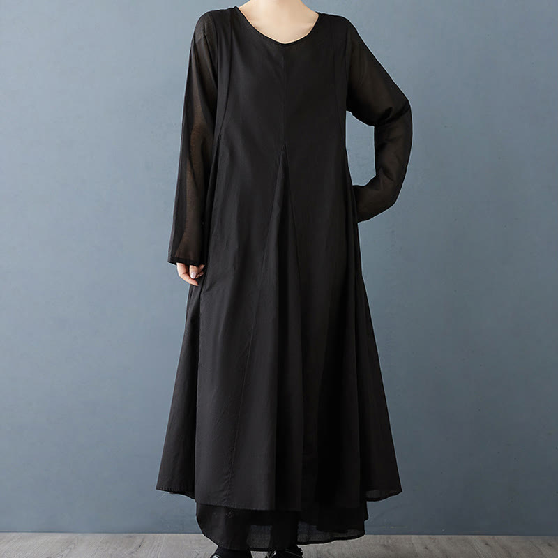 Tactile Cotton Double-Layer Mindful Long-Sleeve Midi Dress