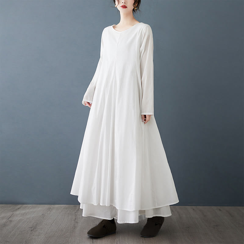 Tactile Cotton Double-Layer Mindful Long-Sleeve Midi Dress