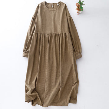 Tan Cotton Linen Relaxed Meditation Midi Dress
