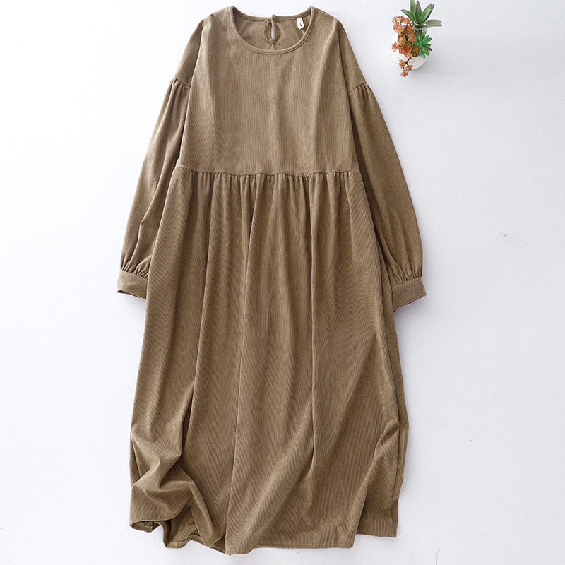 Tan Cotton Linen Relaxed Meditation Midi Dress