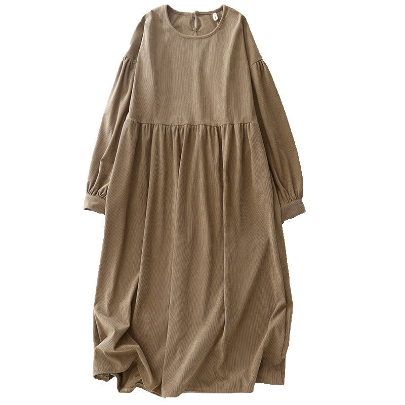 Tan Cotton Linen Relaxed Meditation Midi Dress