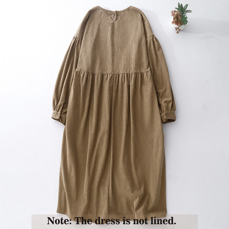 Tan Cotton Linen Relaxed Meditation Midi Dress