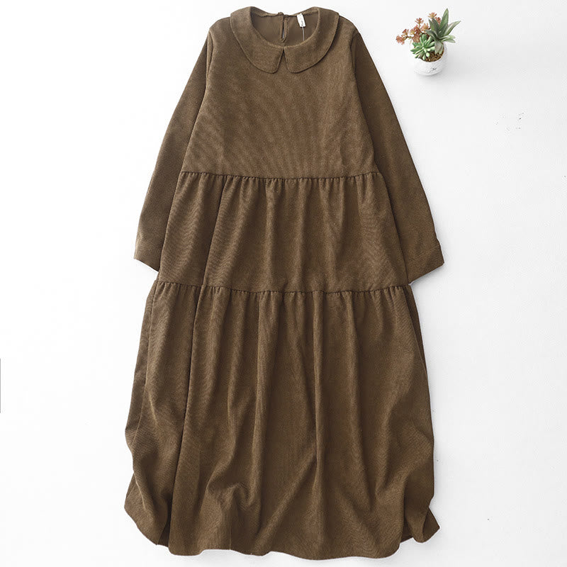 Tactile Corduroy Peter Pan Collar Grounding Midi Dress