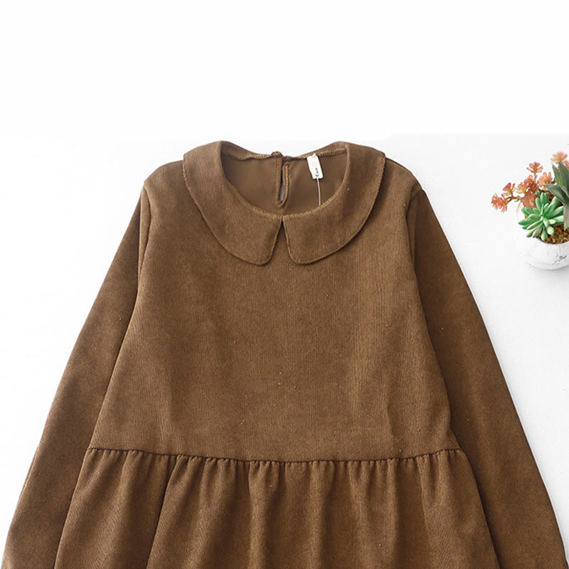 Tactile Corduroy Peter Pan Collar Grounding Midi Dress
