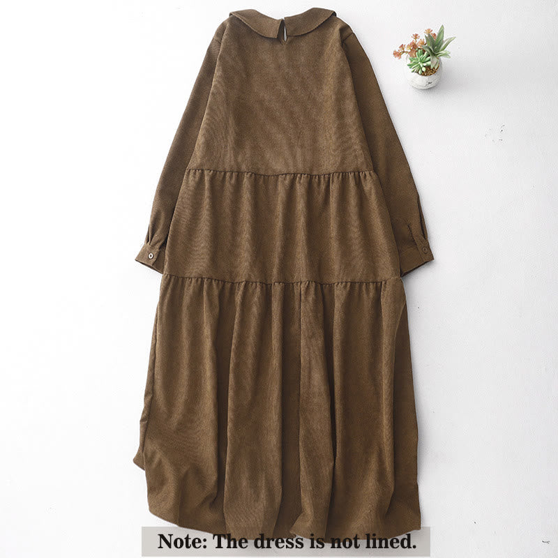 Tactile Corduroy Peter Pan Collar Grounding Midi Dress