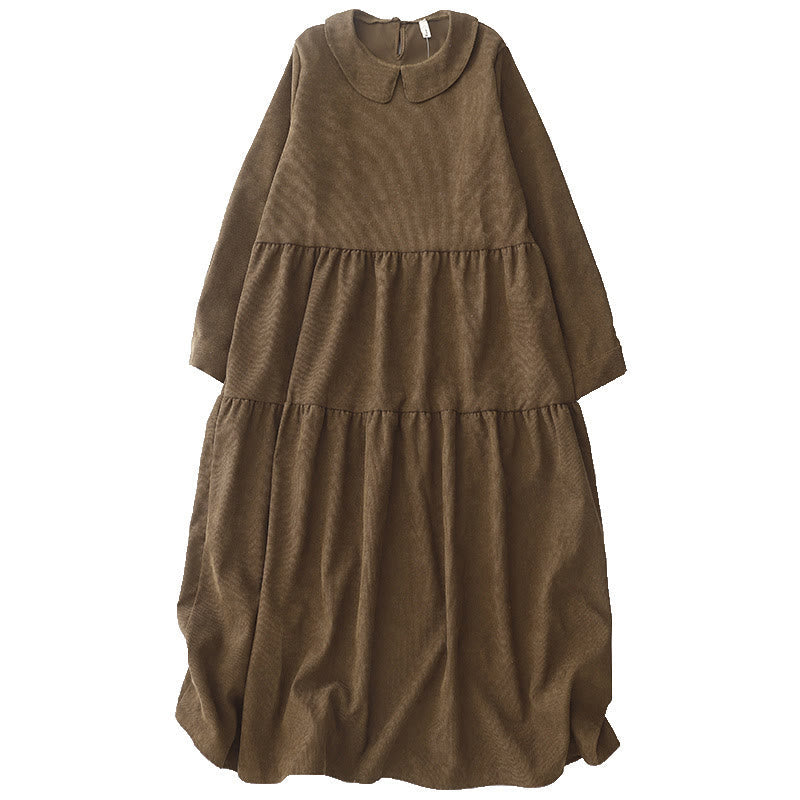 Tactile Corduroy Peter Pan Collar Grounding Midi Dress