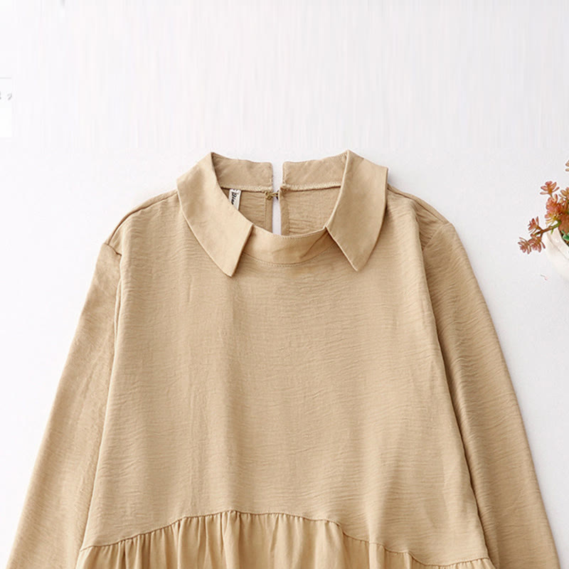 Breathable Cotton Linen Lapel Long Sleeve Mindful Midi Dress