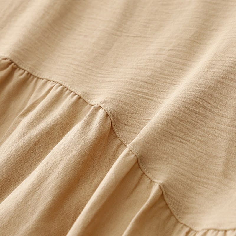 Breathable Cotton Linen Lapel Long Sleeve Mindful Midi Dress