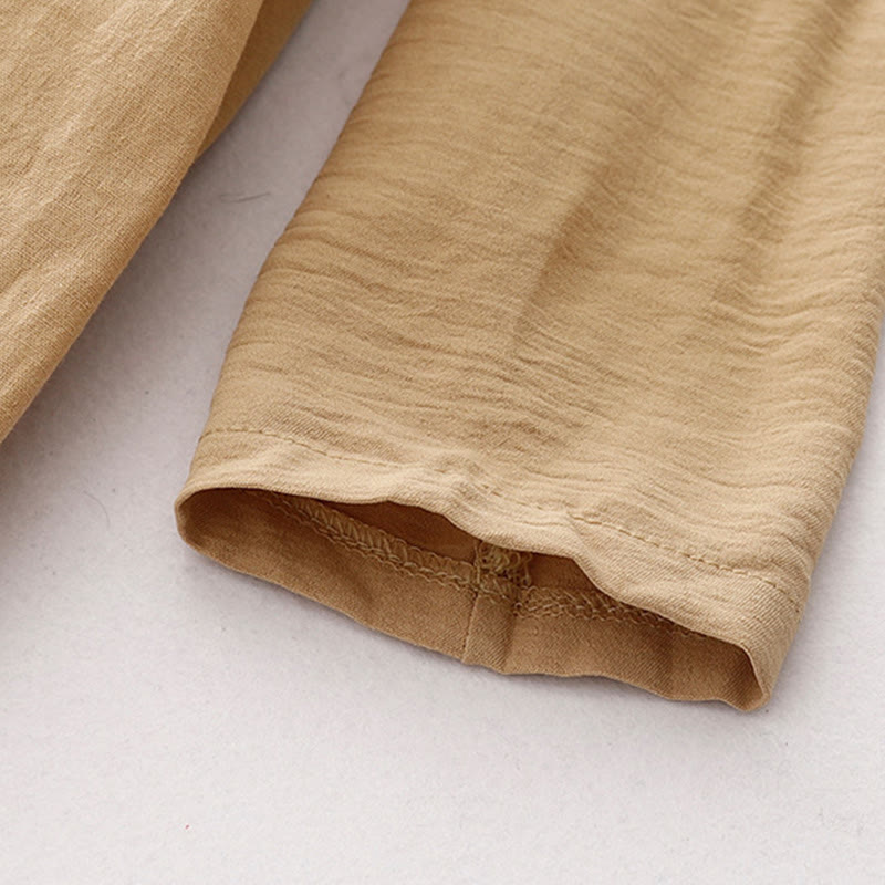 Breathable Cotton Linen Lapel Long Sleeve Mindful Midi Dress