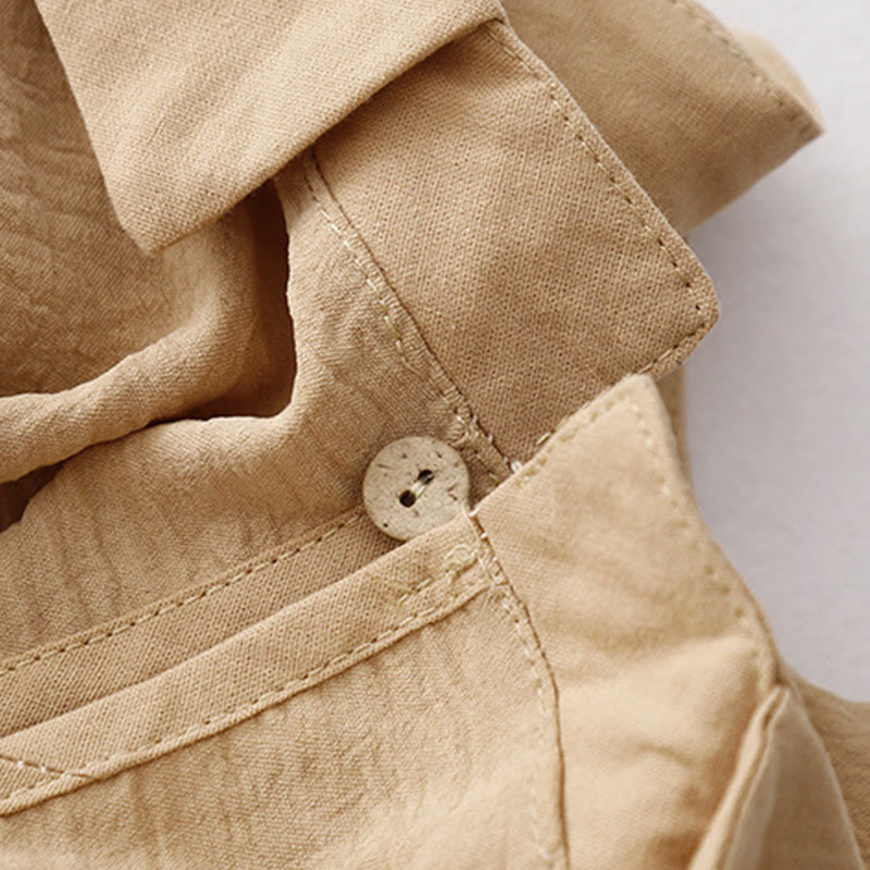 Breathable Cotton Linen Lapel Long Sleeve Mindful Midi Dress