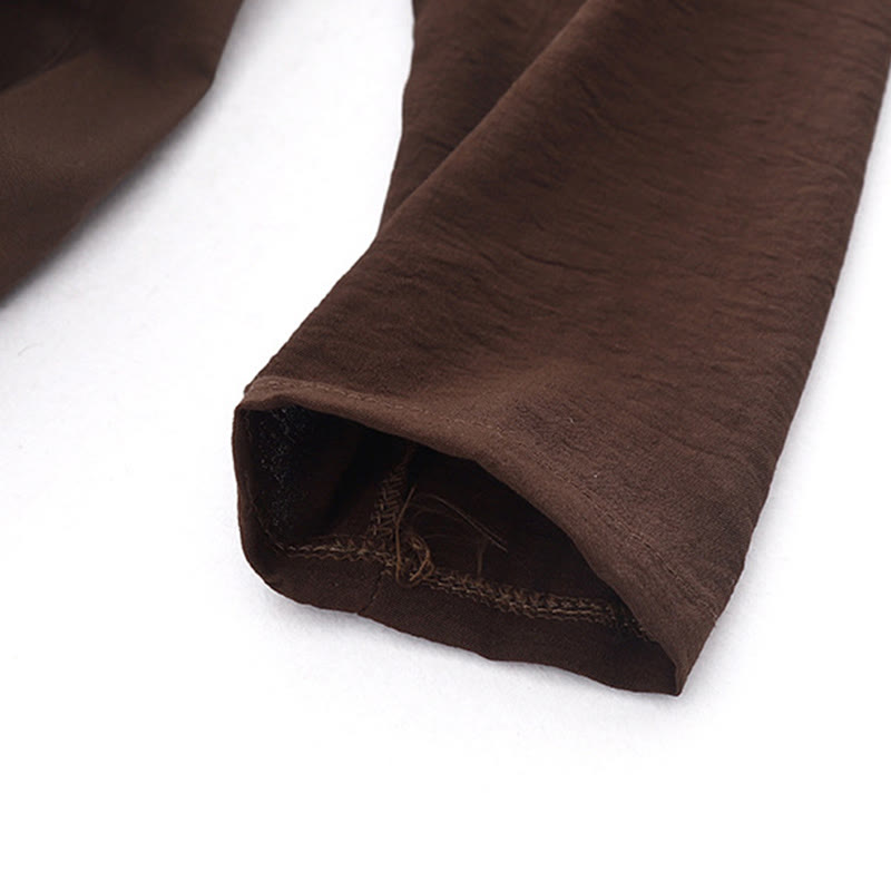 Breathable Cotton Linen Lapel Long Sleeve Mindful Midi Dress