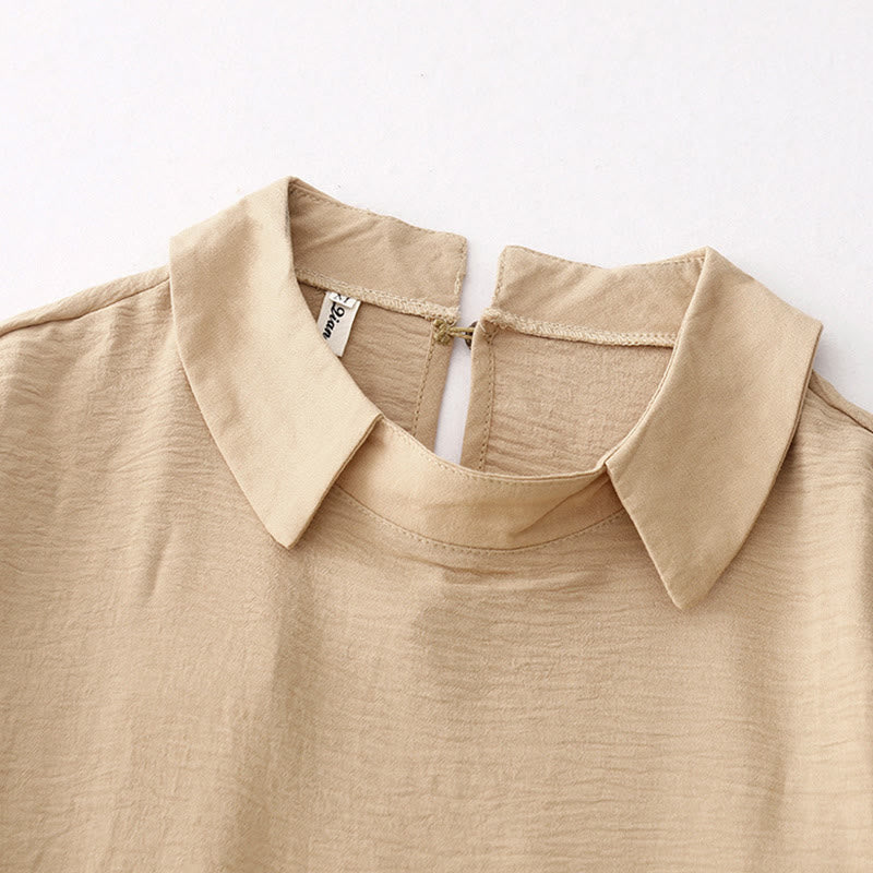 Breathable Cotton Linen Lapel Long Sleeve Mindful Midi Dress