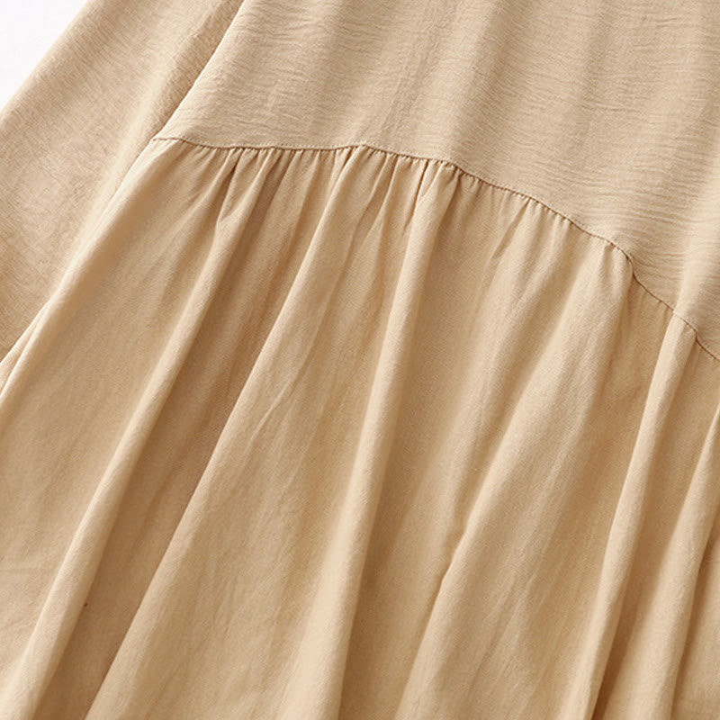 Breathable Cotton Linen Lapel Long Sleeve Mindful Midi Dress