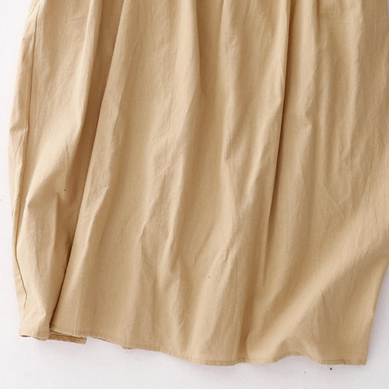 Breathable Cotton Linen Lapel Long Sleeve Mindful Midi Dress