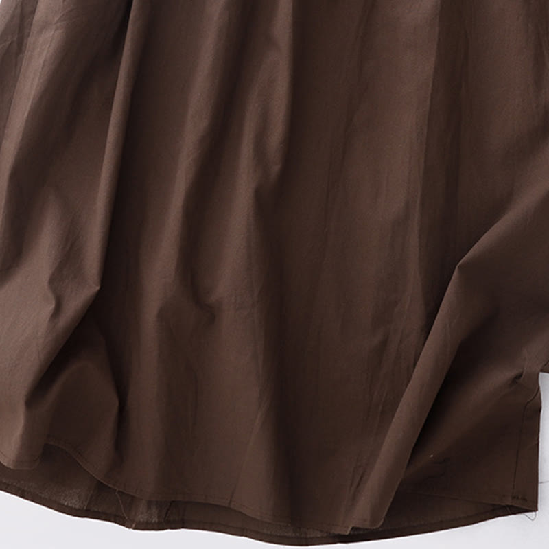 Breathable Cotton Linen Lapel Long Sleeve Mindful Midi Dress