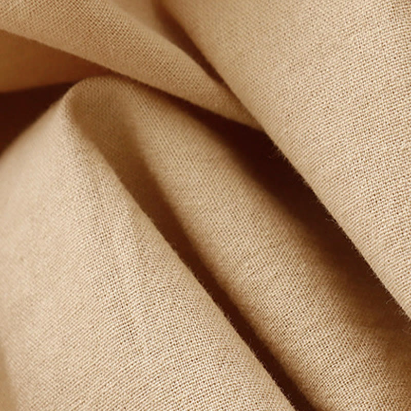 Breathable Cotton Linen Lapel Long Sleeve Mindful Midi Dress