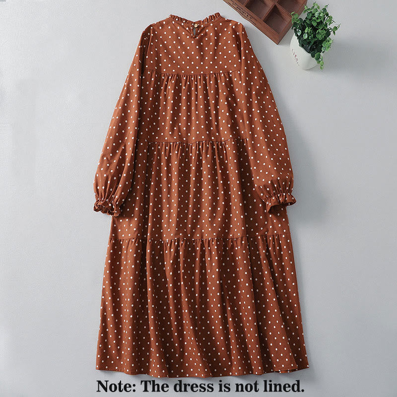Tactile Cotton Linen Dotted Long Sleeve Meditation Midi Dress