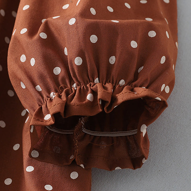Tactile Cotton Linen Dotted Long Sleeve Meditation Midi Dress