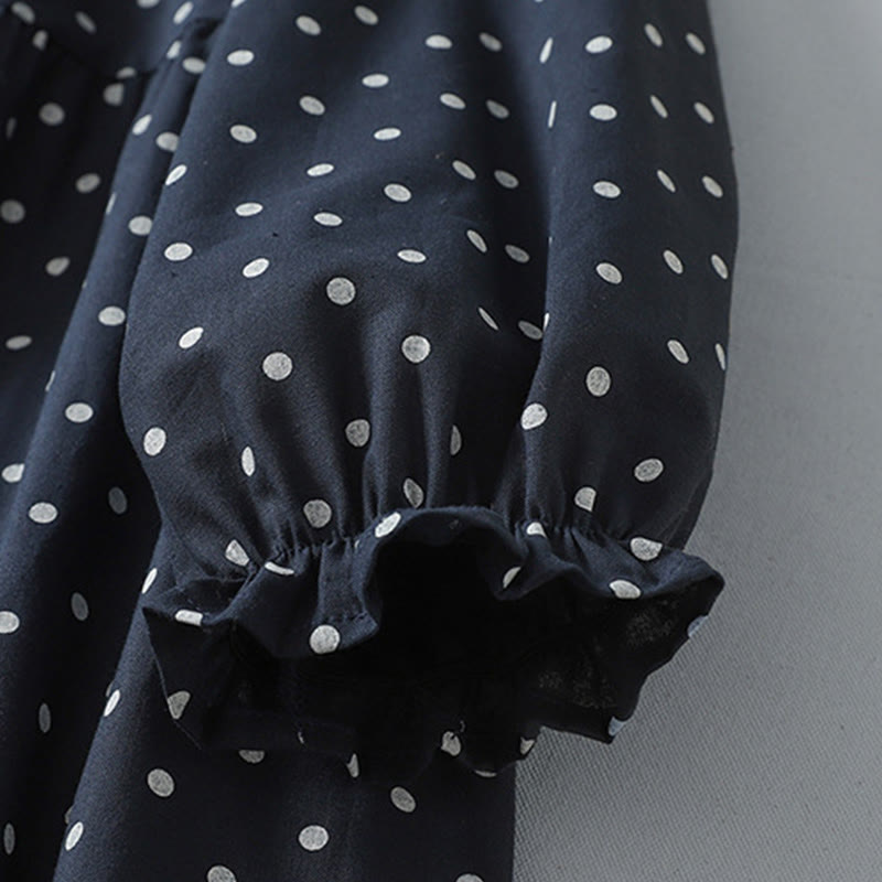 Tactile Cotton Linen Dotted Long Sleeve Meditation Midi Dress