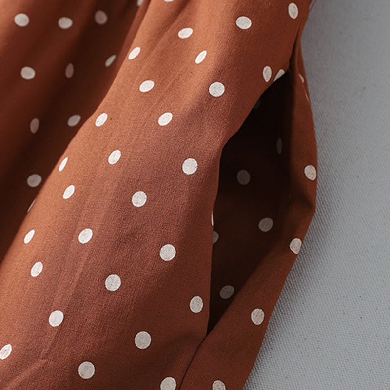 Tactile Cotton Linen Dotted Long Sleeve Meditation Midi Dress