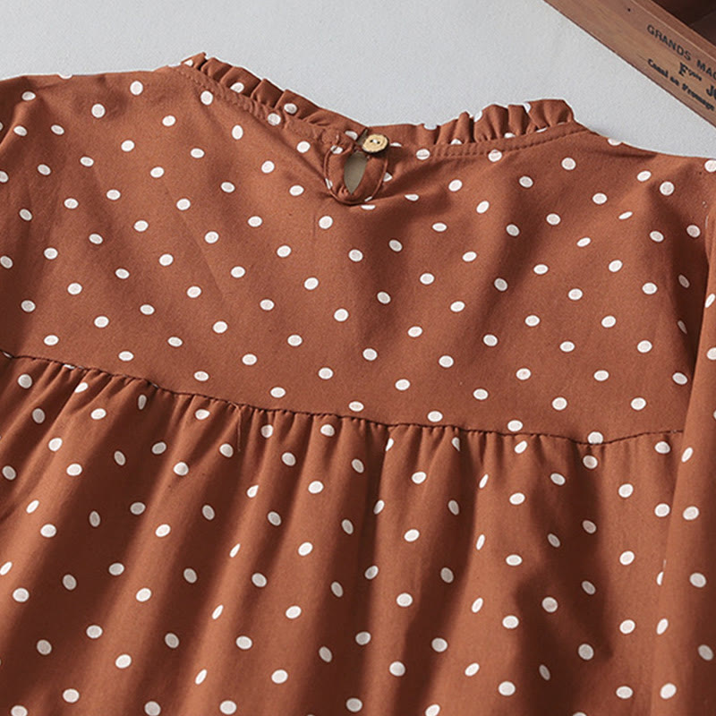 Tactile Cotton Linen Dotted Long Sleeve Meditation Midi Dress